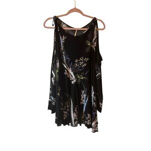 Free People Black Floral Cold-Shoulder Dress Size small